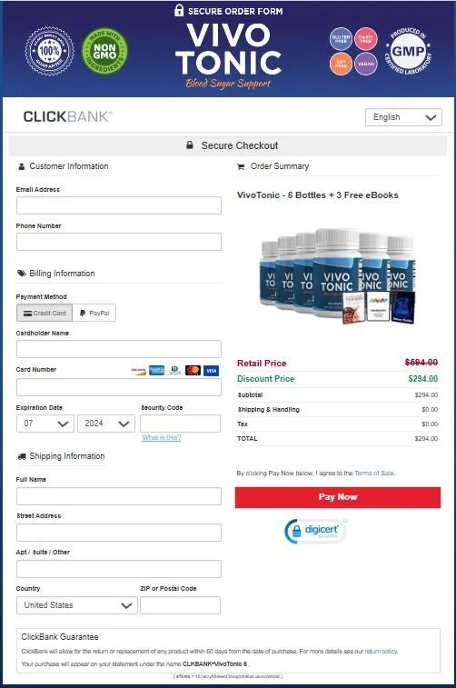 VivoTonic Official Website Secure Order Page